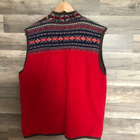 Orly Cottagecore Cabincore Red Fleece Fair Isle Vest Large - Picture 8 of 11